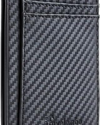 Travelambo Front Pocket Minimalist Leather Slim Wallet RFID Blocking Carbon Fiber Texture