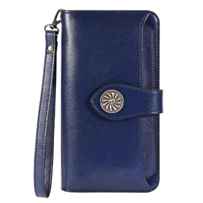 Travelambo Women's Large Capacity RFID Locking Wallet Deep Blue