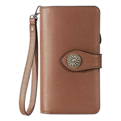 Travelambo Women's Large Capacity RFID Locking Wallet Vintage Brown