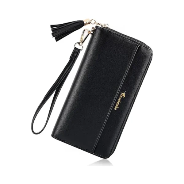 Travelambo Womens Wallet Tassel Bifold Napa Black